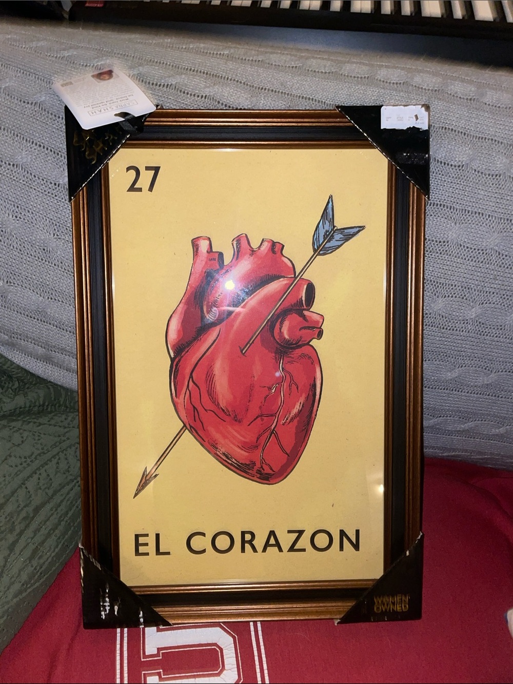 Sapna Shah - El Corazon Heart Wall Art 12x18 Loteria Mexican Print Framed